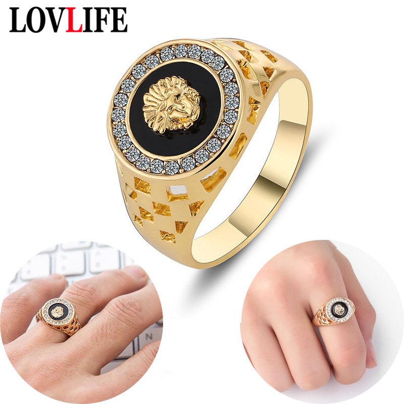 Vintage Fashion Jewelry Brands - Punk Men Lion Head Rings Crystal