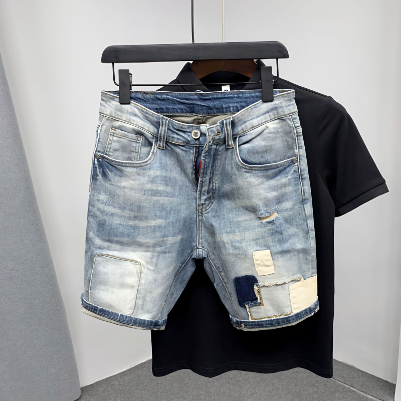 Vintage Fashion Jeans - Straight Male Denim Shorts Ripped Jorts
