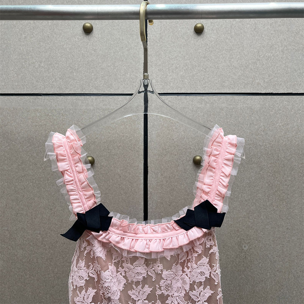 Vintage Fashion Collection - Vintage Pink Lace Maxi Dress Women