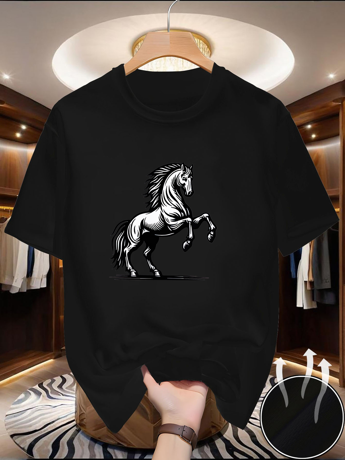 Vintage Fashion Illustrations - Vintage Men's Black Graphic T-Shirt Rearing