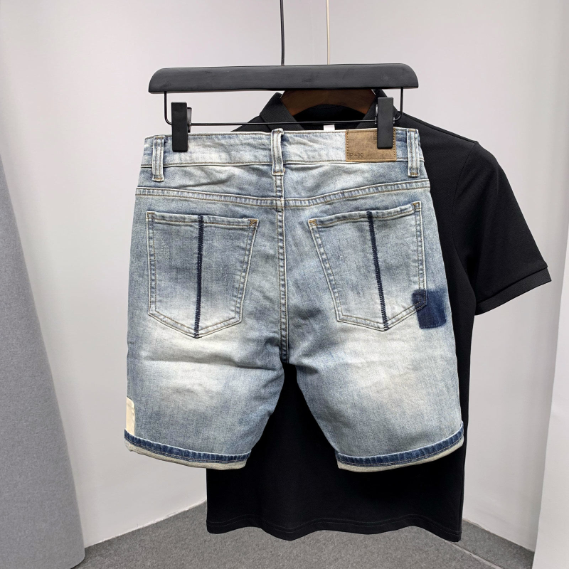 Straight Male Denim Shorts Rip - Vintage Fashion Jeans のレビューと価格