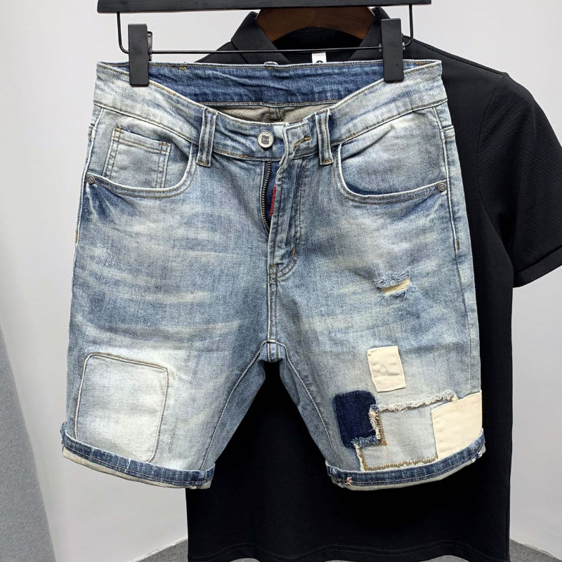 Straight Male Denim Shorts Rip - Vintage Fashion Jeans のレビューと価格