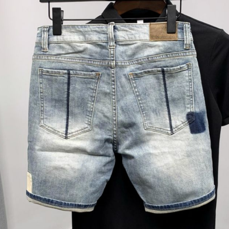 Straight Male Denim Shorts Rip - Vintage Fashion Jeans のレビューと価格
