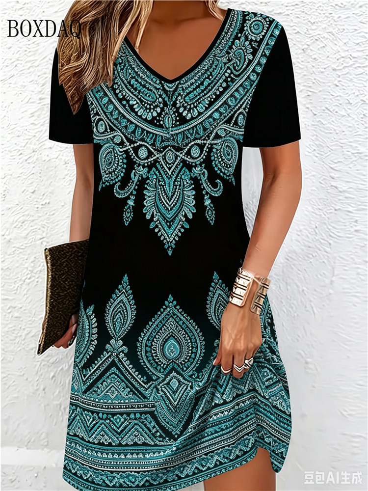 Vintage Ethnic 3D Printed Dres - Vintage Fashion Plus Size のレビューと価格