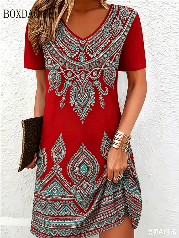 Vintage Ethnic 3D Printed Dres - Vintage Fashion Plus Size のレビューと価格